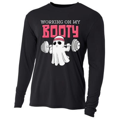 Working On My Booty Booty Funny Halloween Gym Ghost Pun Cooling Performance Long Sleeve Crew