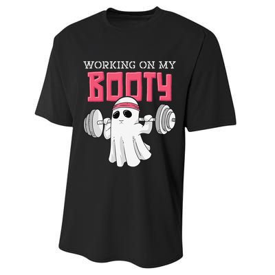 Working On My Booty Booty Funny Halloween Gym Ghost Pun Performance Sprint T-Shirt