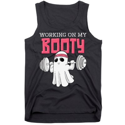 Working On My Booty Booty Funny Halloween Gym Ghost Pun Tank Top