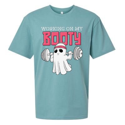 Working On My Booty Booty Funny Halloween Gym Ghost Pun Sueded Cloud Jersey T-Shirt