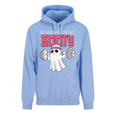 Working On My Booty Booty Funny Halloween Gym Ghost Pun Unisex Surf Hoodie