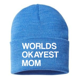 Worlds Okayest Mom Mom Funny Sarcastic Dog Mom Funny Saying Gift Sustainable Knit Beanie