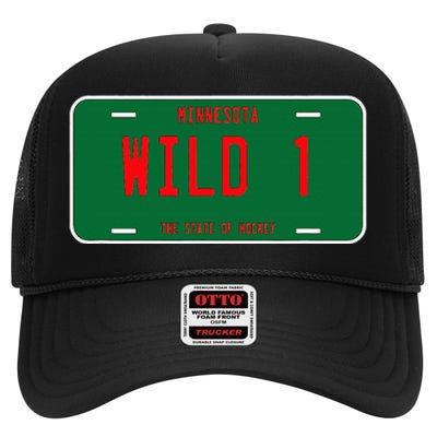 Wild One Minnesota License Plate  State Of Hockey High Crown Mesh Back Trucker Hat