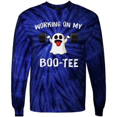 Working On My Booty Booty Funny Halloween Gym Ghost Pun Tie-Dye Long Sleeve Shirt