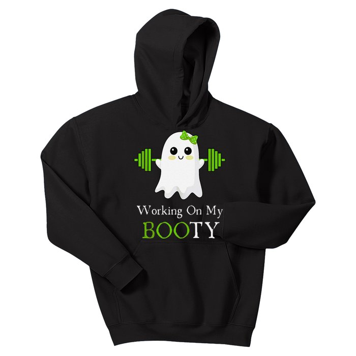 Working On My Booty Ghost Halloween Gym Humor Bodybuilder Kids Hoodie