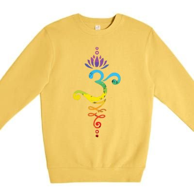 Womens Om Mantra Yoga Symbol Lotus Flower Rainbow Chakra VNeck Premium Crewneck Sweatshirt