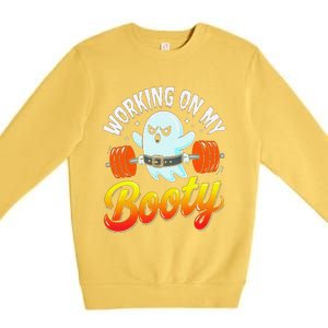 Working On My Booty Ghost Halloween Gym Humor Bodybuilder Premium Crewneck Sweatshirt