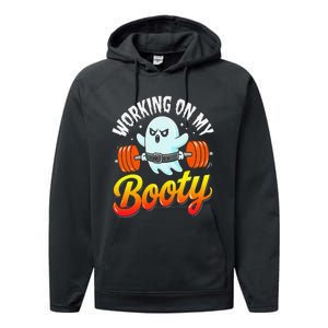 Working On My Booty Ghost Halloween Gym Humor Bodybuilder Performance Fleece Hoodie