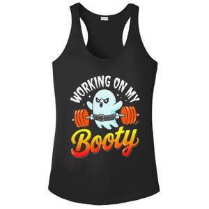 Working On My Booty Ghost Halloween Gym Humor Bodybuilder Ladies PosiCharge Competitor Racerback Tank