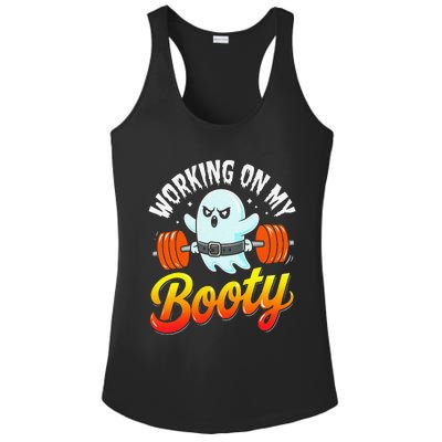 Working On My Booty Ghost Halloween Gym Humor Bodybuilder Ladies PosiCharge Competitor Racerback Tank