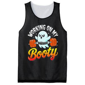 Working On My Booty Ghost Halloween Gym Humor Bodybuilder Mesh Reversible Basketball Jersey Tank