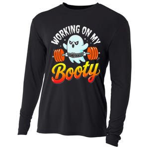 Working On My Booty Ghost Halloween Gym Humor Bodybuilder Cooling Performance Long Sleeve Crew