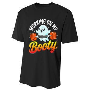 Working On My Booty Ghost Halloween Gym Humor Bodybuilder Performance Sprint T-Shirt