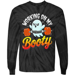 Working On My Booty Ghost Halloween Gym Humor Bodybuilder Tie-Dye Long Sleeve Shirt