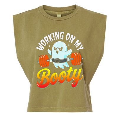 Working On My Booty Ghost Halloween Gym Humor Bodybuilder Garment-Dyed Women's Muscle Tee