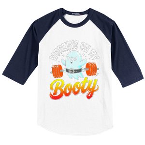 Working On My Booty Ghost Halloween Gym Humor Bodybuilder Baseball Sleeve Shirt