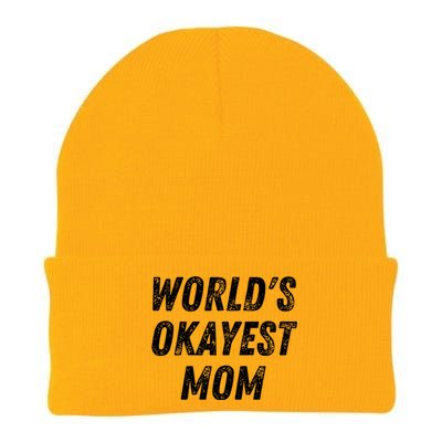 World's Okayest Mom Funny Mama Wife Birthday Mother's Day Cute Gift Knit Cap Winter Beanie