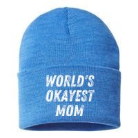 World's Okayest Mom Funny Mama Wife Birthday Mother's Day Cute Gift Sustainable Knit Beanie