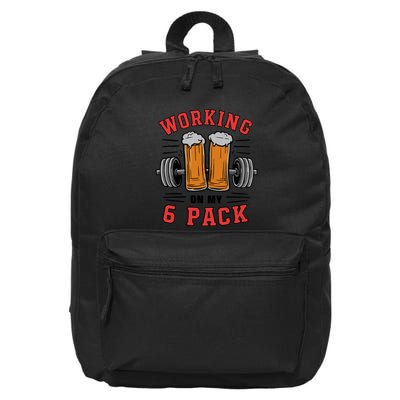 Working On My 6 Pack Beer Dad Funny Gymmer 16 in Basic Backpack