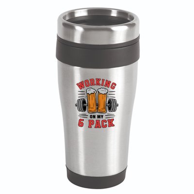Working On My 6 Pack Beer Dad Funny Gymmer 16oz Travel Tumbler
