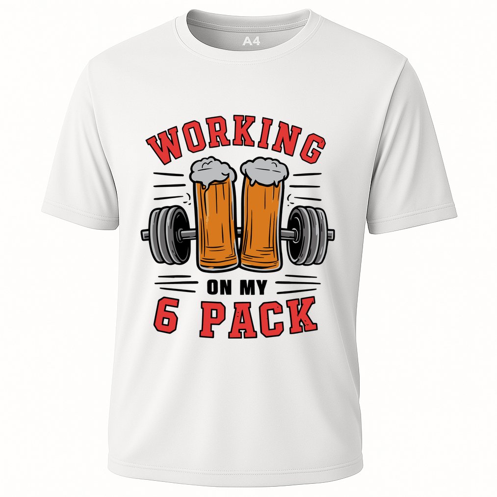 Working On My 6 Pack Beer Dad Funny Gymmer Performance Shirt