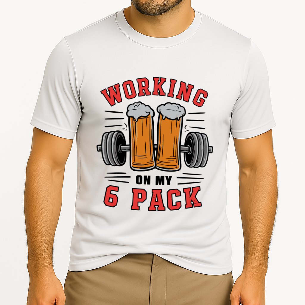 Working On My 6 Pack Beer Dad Funny Gymmer Performance Shirt