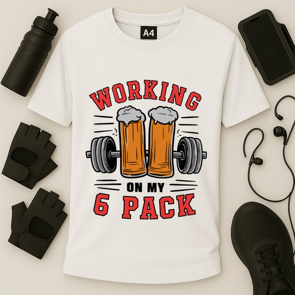 Working On My 6 Pack Beer Dad Funny Gymmer Performance Shirt