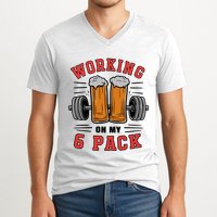 Working On My 6 Pack Beer Dad Funny Gymmer V-Neck T-Shirt