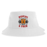 Working On My 6 Pack Beer Dad Funny Gymmer Sustainable Bucket Hat
