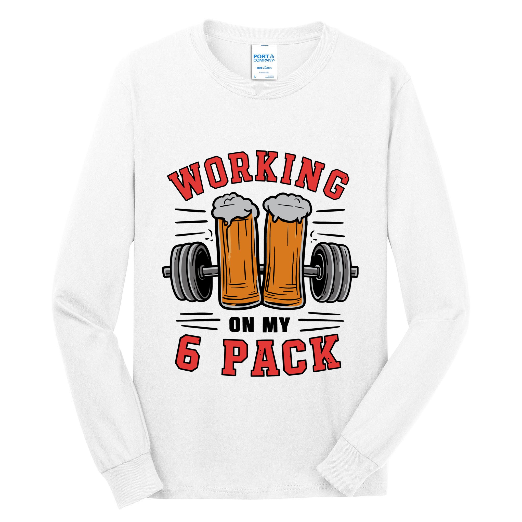 Working On My 6 Pack Beer Dad Funny Gymmer Tall Long Sleeve T-Shirt