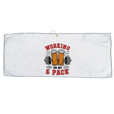 Working On My 6 Pack Beer Dad Funny Gymmer Large Microfiber Waffle Golf Towel