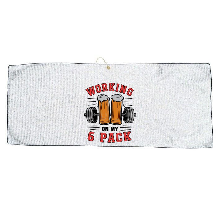Working On My 6 Pack Beer Dad Funny Gymmer Large Microfiber Waffle Golf Towel
