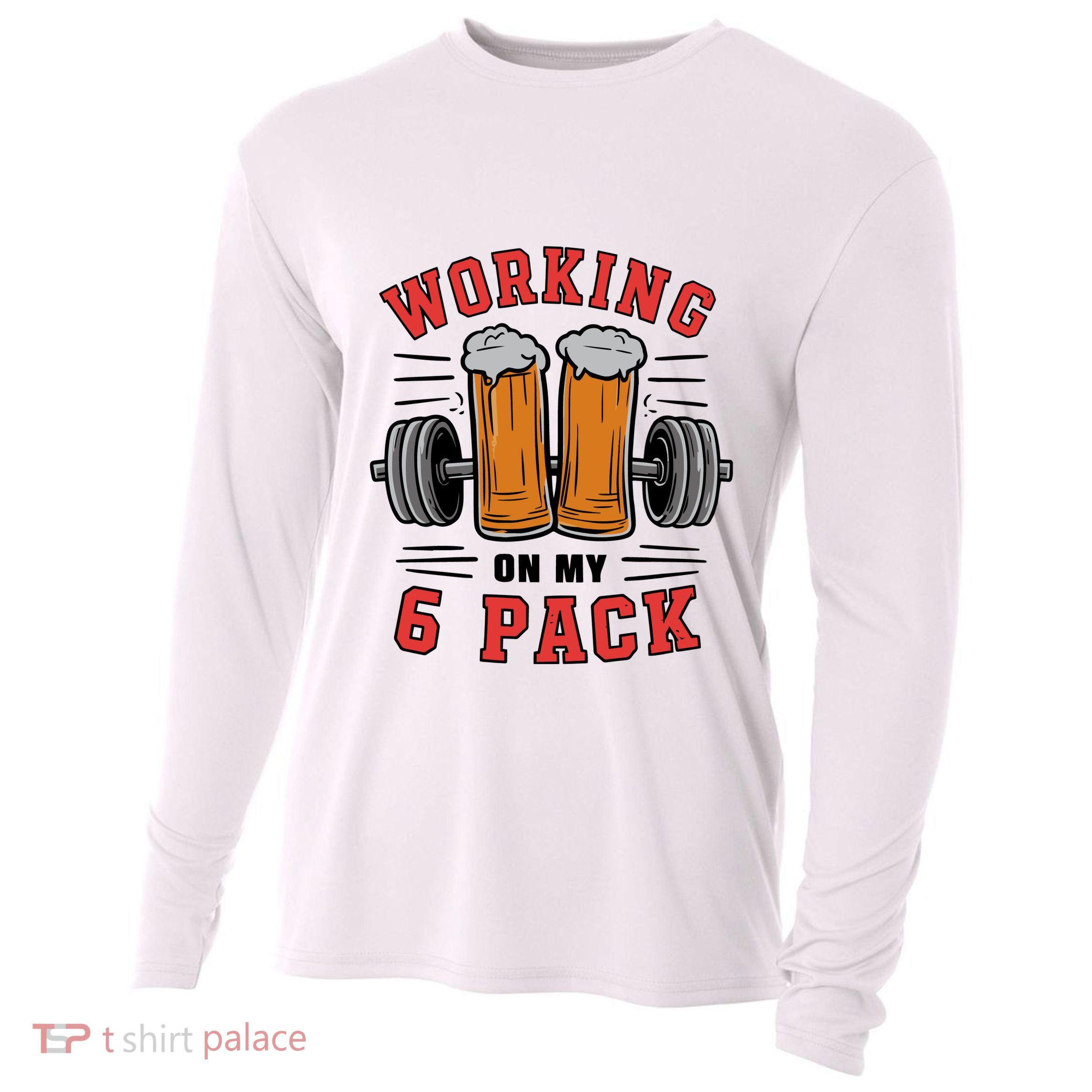 Working On My 6 Pack Beer Dad Funny Gymmer Cooling Performance Long Sleeve Crew