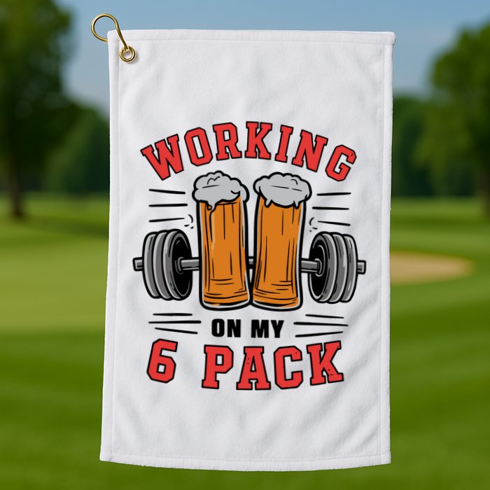 Working On My 6 Pack Beer Dad Funny Gymmer Golf Towel