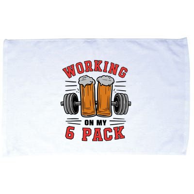 Working On My 6 Pack Beer Dad Funny Gymmer Microfiber Hand Towel