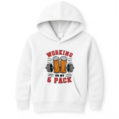 Working On My 6 Pack Beer Dad Funny Gymmer Kids Hoodie