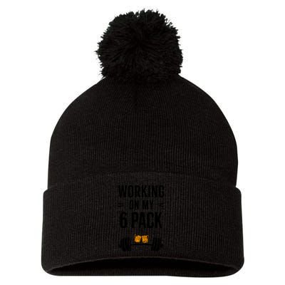 Working On My 6 Pack Beer Dad Funny Gymmer Pom Pom 12in Knit Beanie