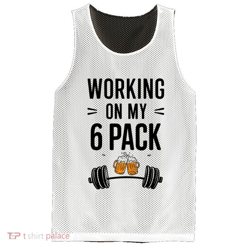 Working On My 6 Pack Beer Dad Funny Gymmer Mesh Reversible Basketball Jersey Tank