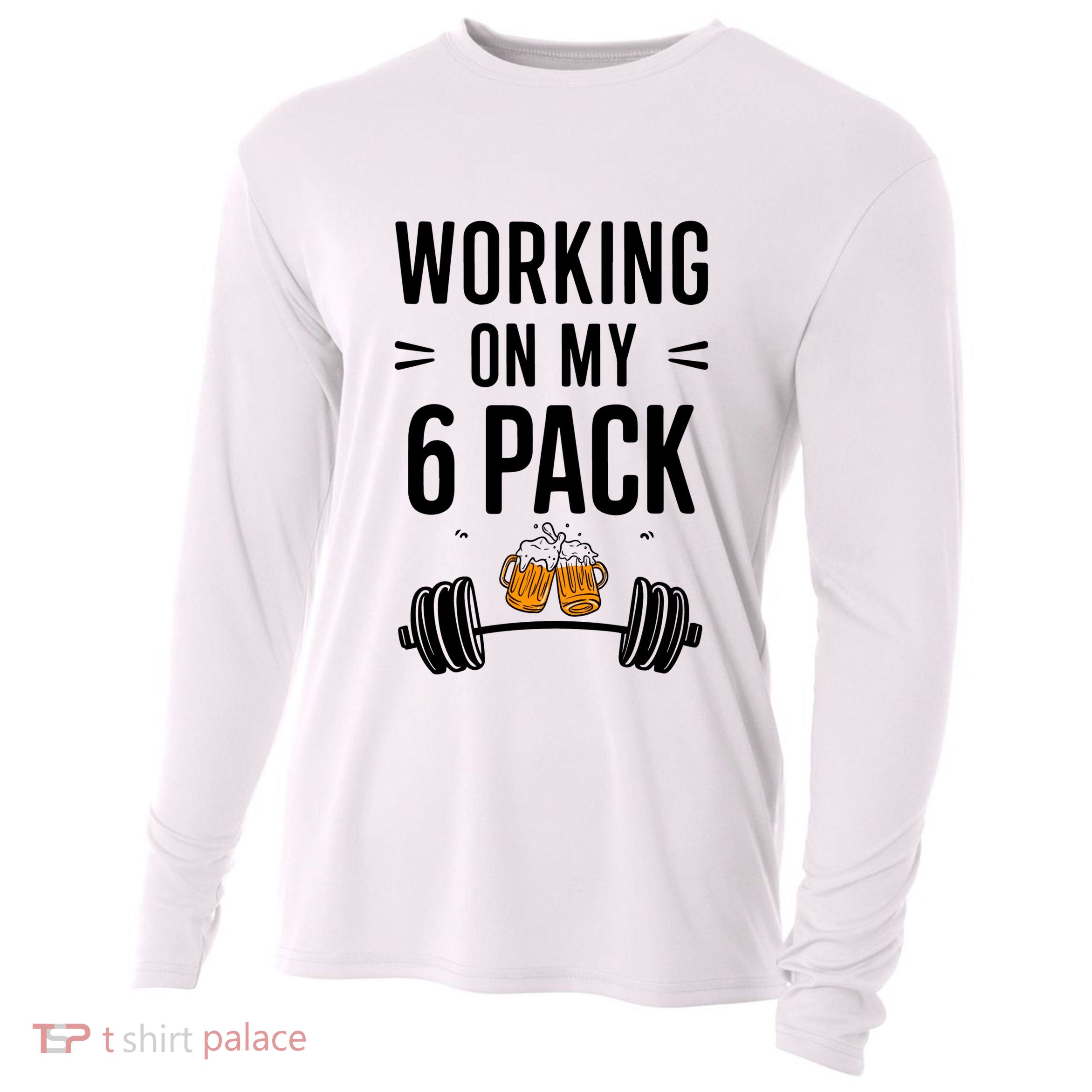 Working On My 6 Pack Beer Dad Funny Gymmer Cooling Performance Long Sleeve Crew