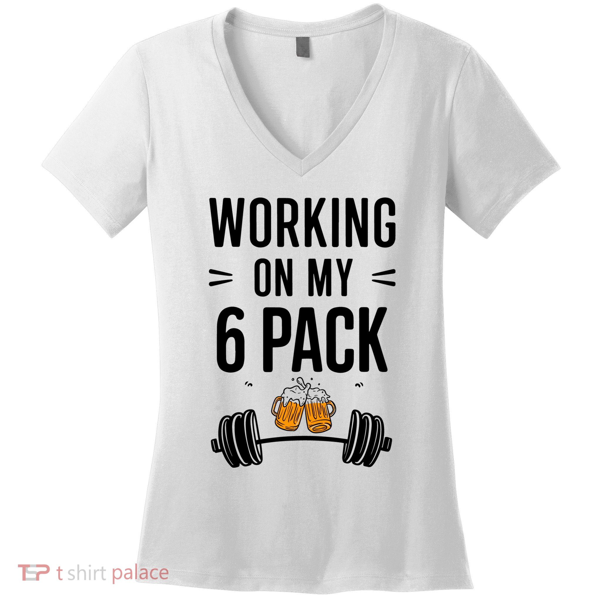 Working On My 6 Pack Beer Dad Funny Gymmer Women's V-Neck T-Shirt