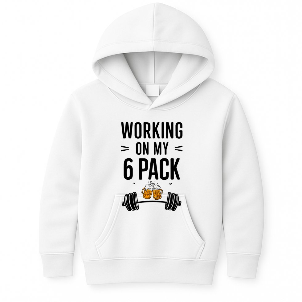 Working On My 6 Pack Beer Dad Funny Gymmer Kids Hoodie
