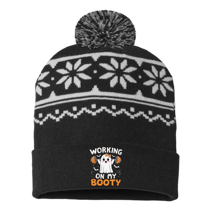 Working On My Booty Funny Halloween Ghost Gym Workout USA-Made Snowflake Beanie