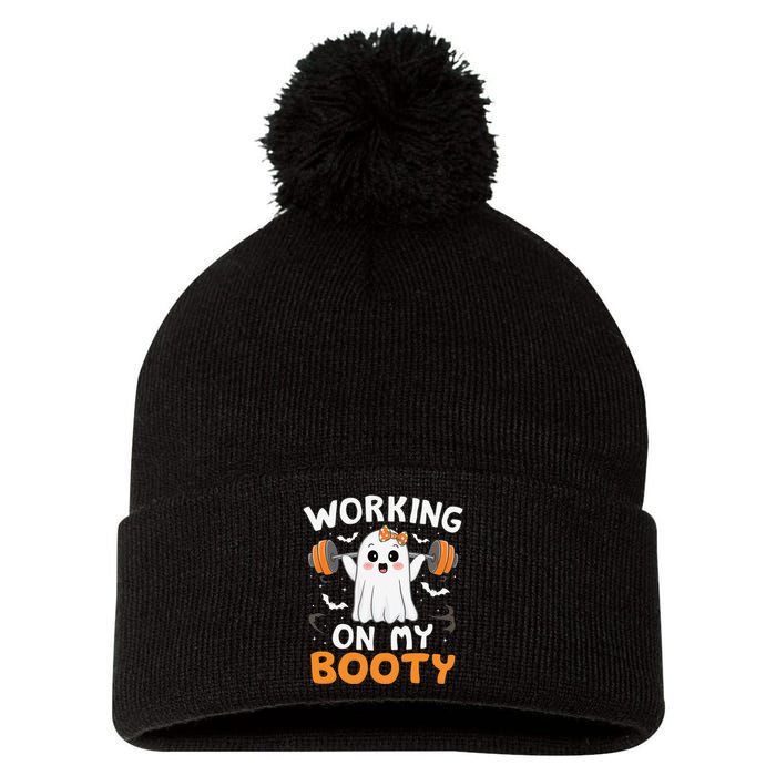 Working On My Booty Funny Halloween Ghost Gym Workout Pom Pom 12in Knit Beanie