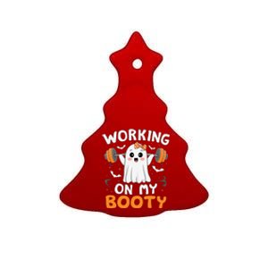 Working On My Booty Funny Halloween Ghost Gym Workout Ceramic Tree Ornament