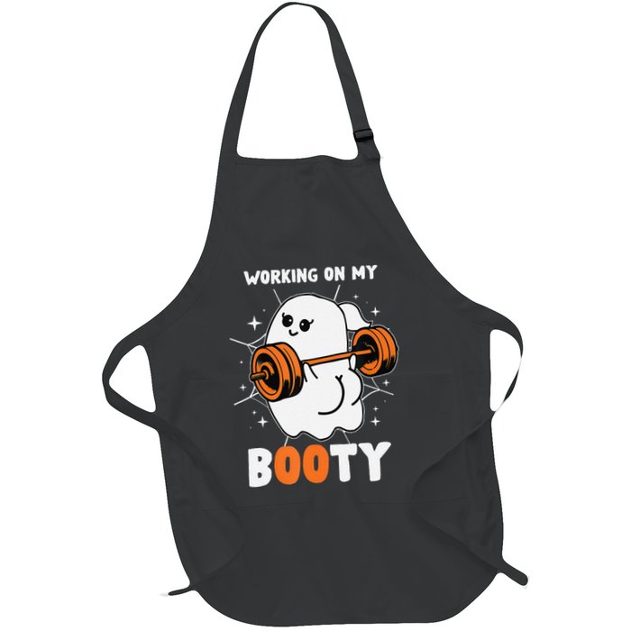 Working On My Booty Booty Funny Halloween Gym Ghost Full-Length Apron With Pockets