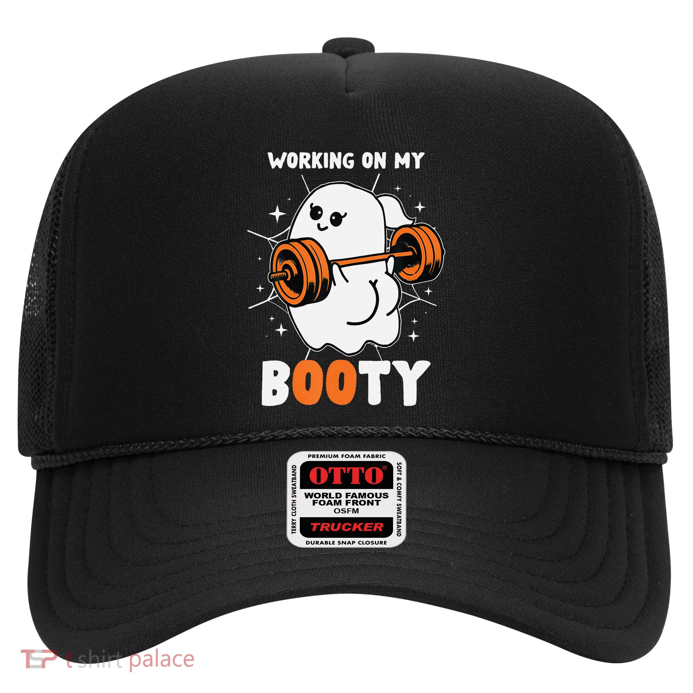 Working On My Booty Booty Funny Halloween Gym Ghost Trucker Hat