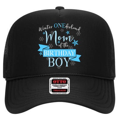 Winter Onederland Mom Of The Birthday Boy High Crown Mesh Back Trucker Hat