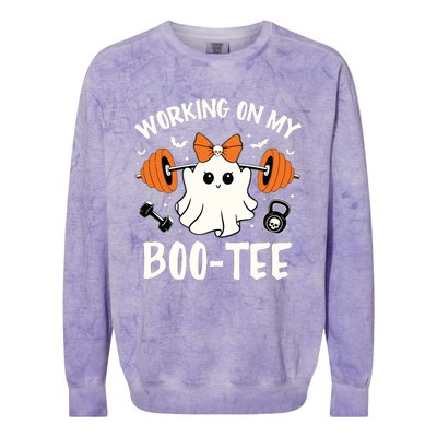 Working On My Boo Halloween Dead Lift Ghost Gym Weights Colorblast Crewneck Sweatshirt