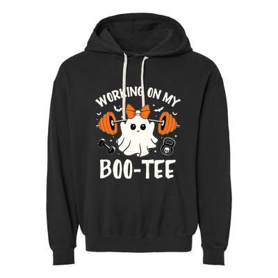 Working On My Boo Halloween Dead Lift Ghost Gym Weights Garment-Dyed Fleece Hoodie