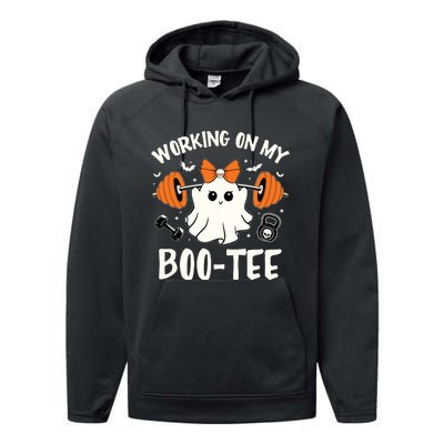 Working On My Boo Halloween Dead Lift Ghost Gym Weights Performance Fleece Hoodie